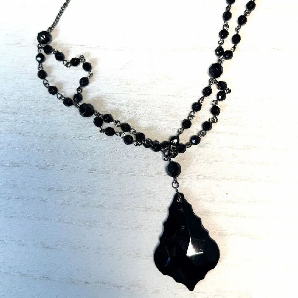 Cookie Lee Black Faceted Bead Necklace with Statement Drop Pendant - Picture 6 of 7